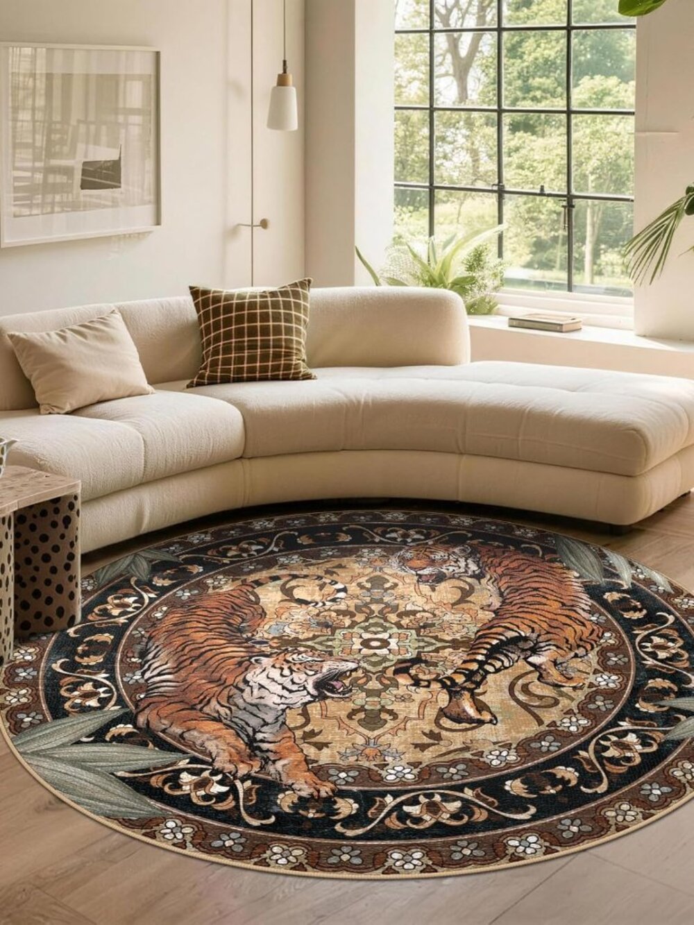 Round Tiger Area Rug 6ft